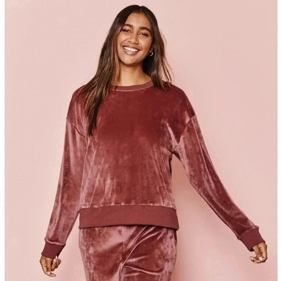 SUMMERSALT The Plush Velour Relaxed Crew Color Rosewood Size M - Picture 1 of 7